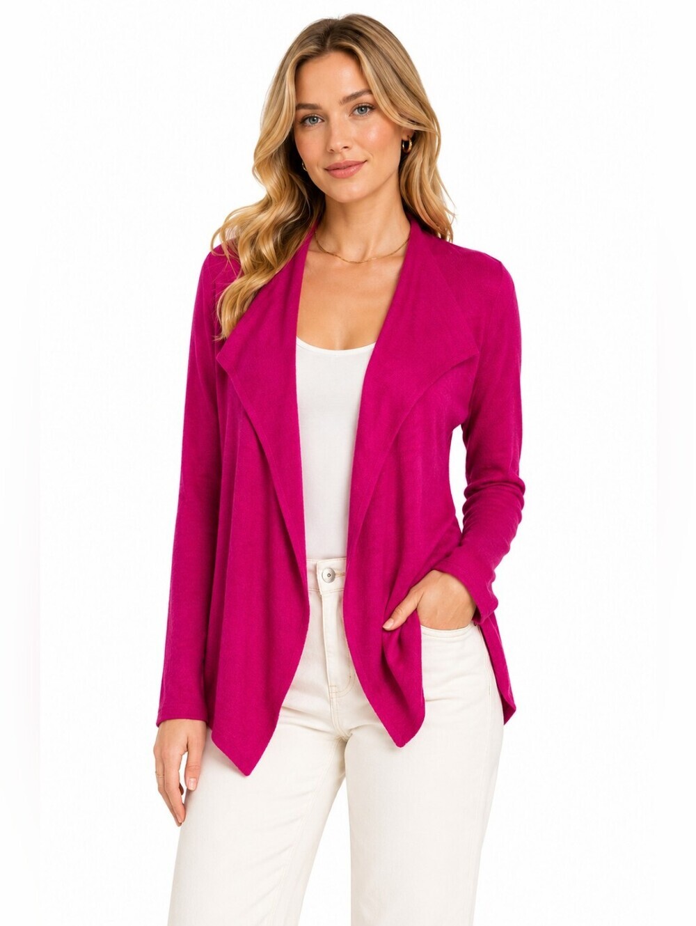 Masai Fuchsia Merino Wool Blend Open Cardigan XL